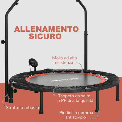 Mini Fitness Trampoline Ø102 cm with Adjustable Handlebar, Foldable Elastic Trampoline, Black