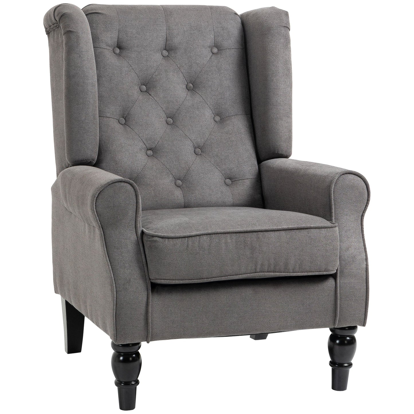 French Style Lounge Chair with Wooden Legs and Removable Cushions, 74x86x102 cm, Grey