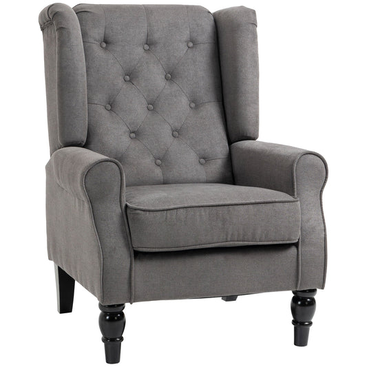 French Style Lounge Chair with Wooden Legs and Removable Cushions, 74x86x102 cm, Grey