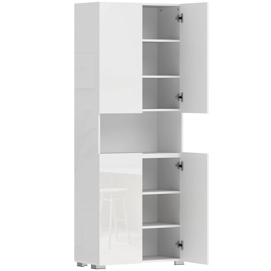 180cm Tall Kitchen Sideboard, Pantry Unit with Soft-Close Doors, Open Shelf, 2 Cabinets, Adjustable Shelves, Modern Kitchen Cabinet for Dining Room Living Room, High Gloss White
