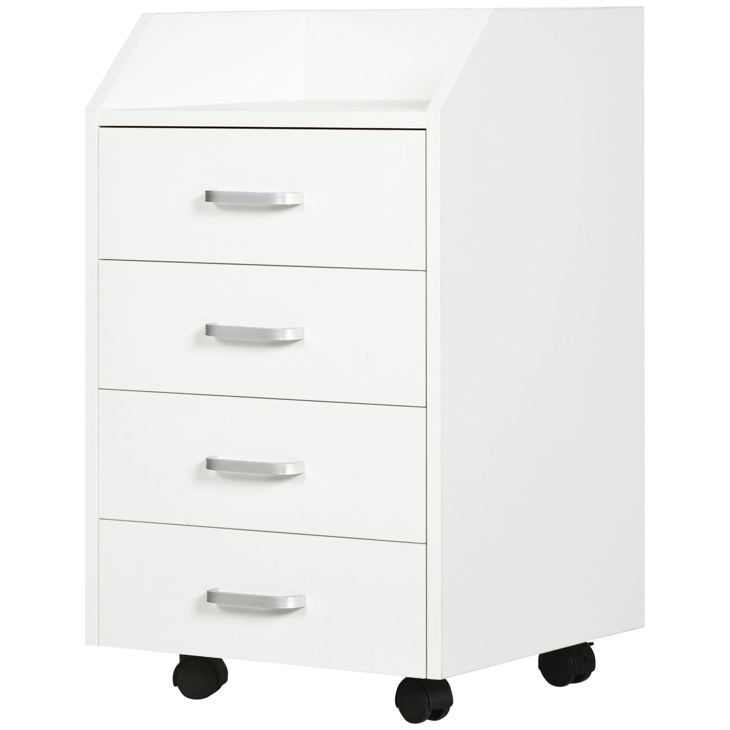 Wooden Office Chest with 4 Drawers, Wheels and Raised Edges, 40x36x65cm, White