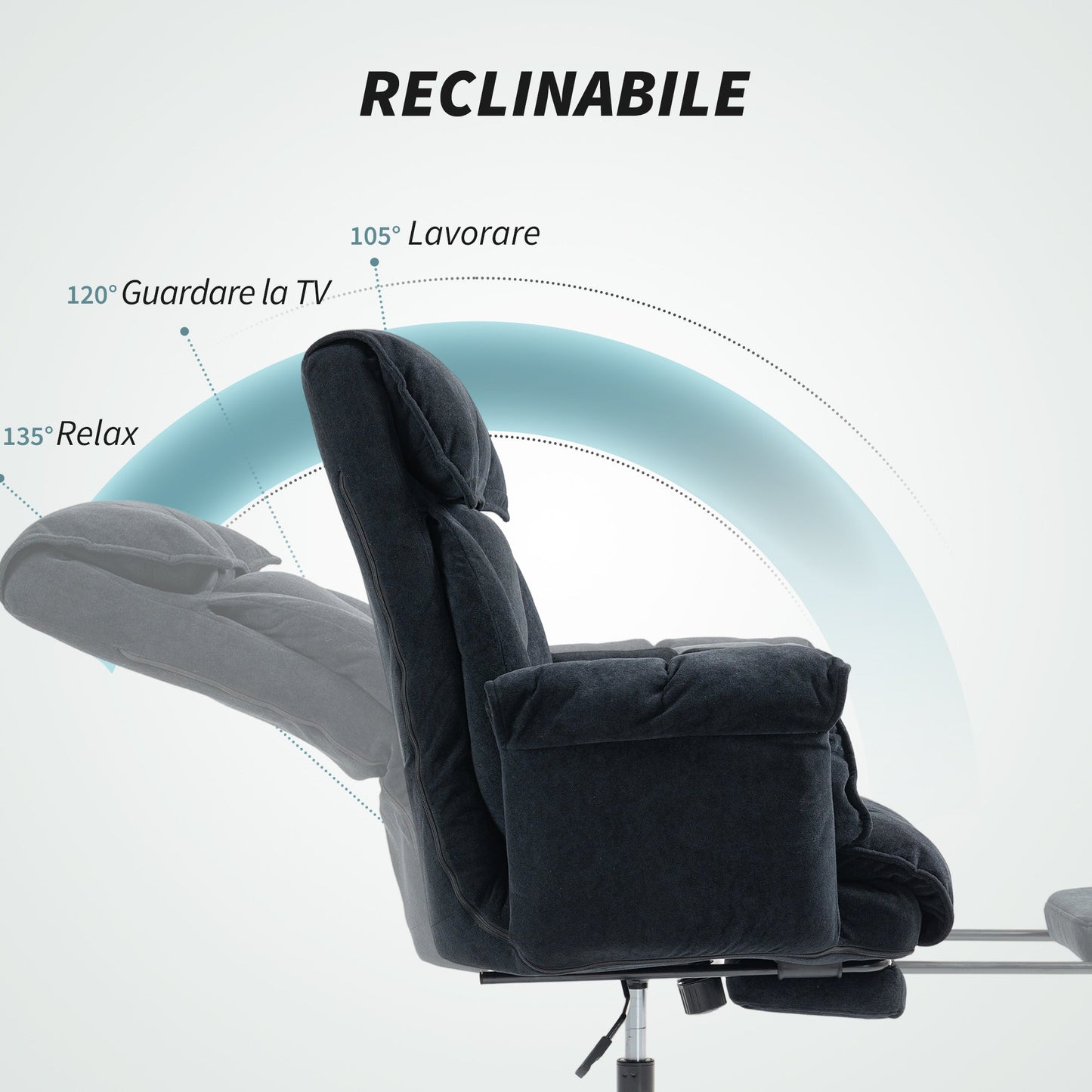 Reclining Office Chair with Footrest, High Back, Adjustable Height and Wheels, Black