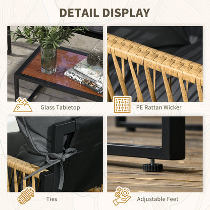 CAMILLA | 4 Piece Rattan Garden Set with Sofa, 2 Chairs and Coffee Table, Grey and Brown