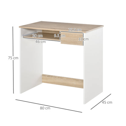 Desk for PC with keyboard shelf, oak white
