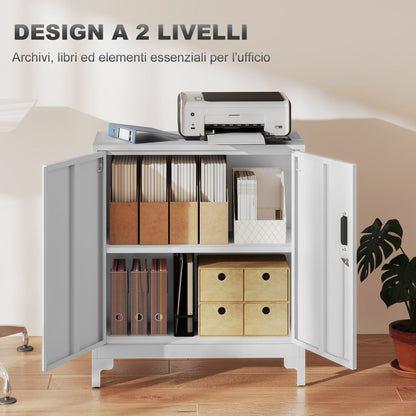 Office Cabinet with 3 Shelves, 2 Doors and Keys, 80x35x91 cm, White