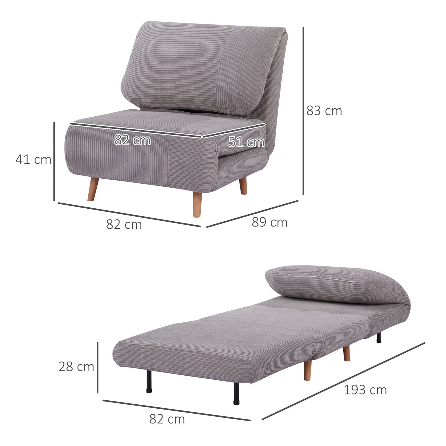 2-in-1 Reclining Sofa Bed with Extra-Large Seat, Velvet Effect, Grey