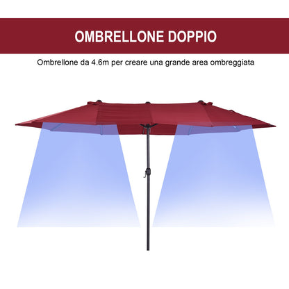 Double Garden Umbrella with Crank Opening, in Steel and Polyester, 460x270x240 cm, Red