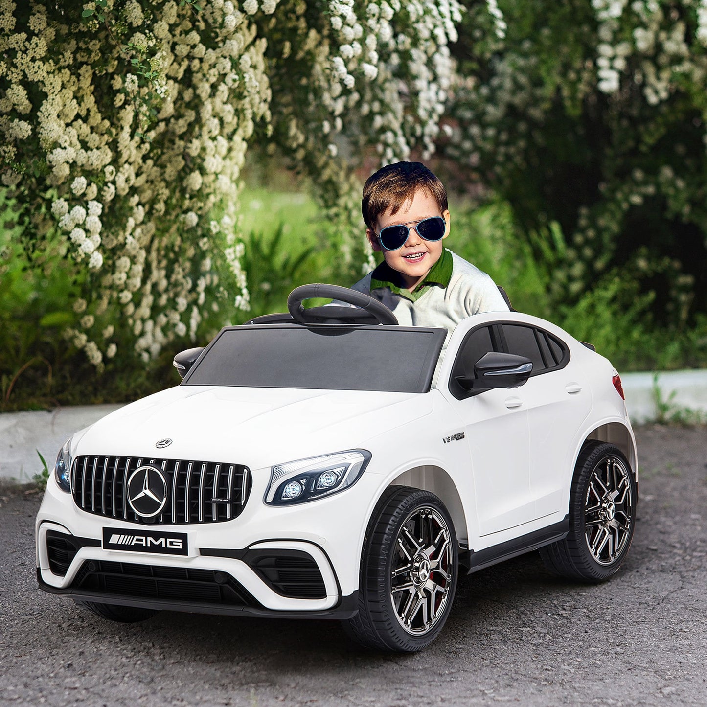 Electric Ride-On Car for Kids 3-5 Years Mercedes with Seat Belt and Remote Control, White