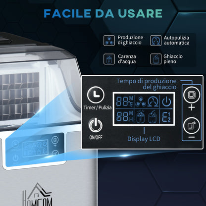 Ice Machine 20kg in 24 Hours, 24 Cubes in 14-18 Minutes with Adjustable Size, 3.2L Tank and Self-Cleaning System, Silver
