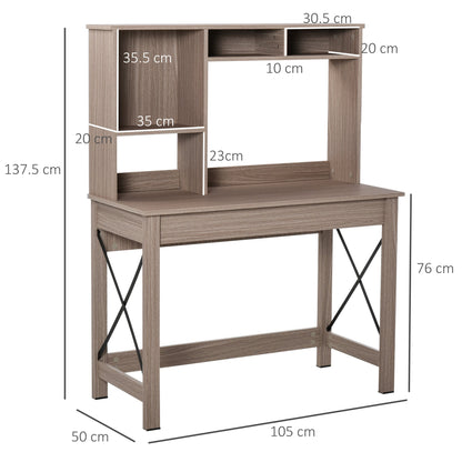 Desk Shelf with Bookcase Above in Wood for Bedroom, Children's Room or Office, Space Saving 105x50x137.5cm