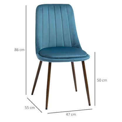 TEAL  | Padded Kitchen Chairs, Set of 4 in Polyester and Steel, 47x55x86 cm, Blue