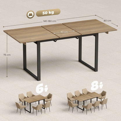 Industrial Dining Table for 6-8 People with Round Drop-Leaf Top, in Wood and Steel, 180x80x75 cm