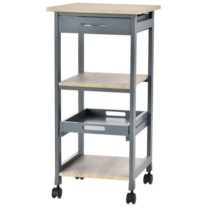 Kitchen Trolley Food Cart with Drawer, 2 Shelves and Pull-Out Tray, 37x37x76cm, Grey