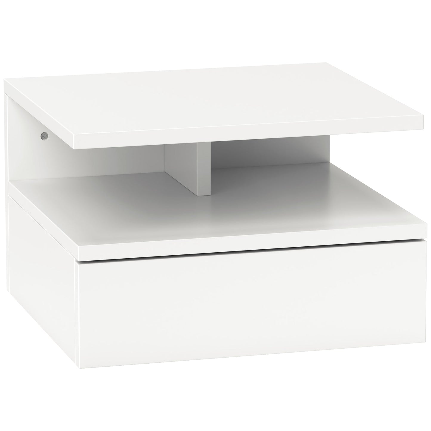 Floating Nightstand for Bedroom with Drawer and Wooden Shelf, 35x32x22.5cm, White