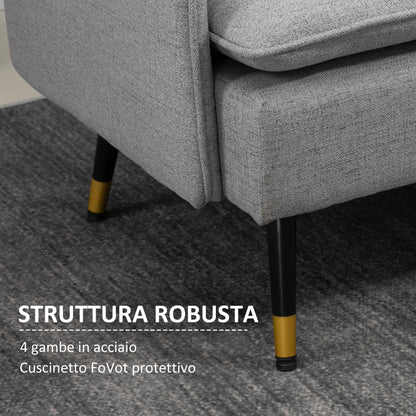 2 Seater Fabric Sofa with Padded Cushions and Steel Legs 139x68x80cm, Grey