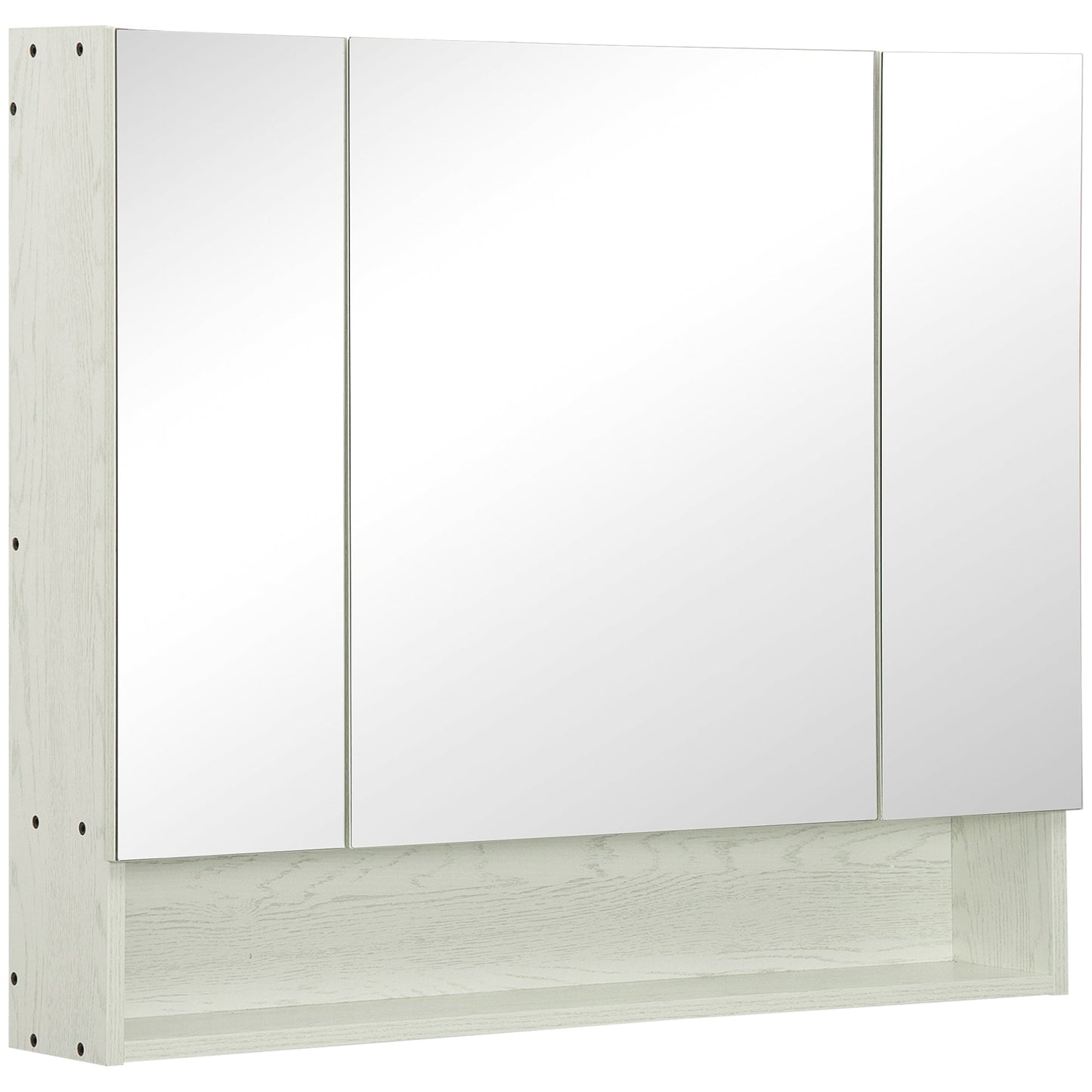 kleankin mirror cabinet for bathroom with adjustable shelves, 3 doors and beliefs, 90x15x75cm