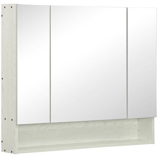 kleankin mirror cabinet for bathroom with adjustable shelves, 3 doors and beliefs, 90x15x75cm