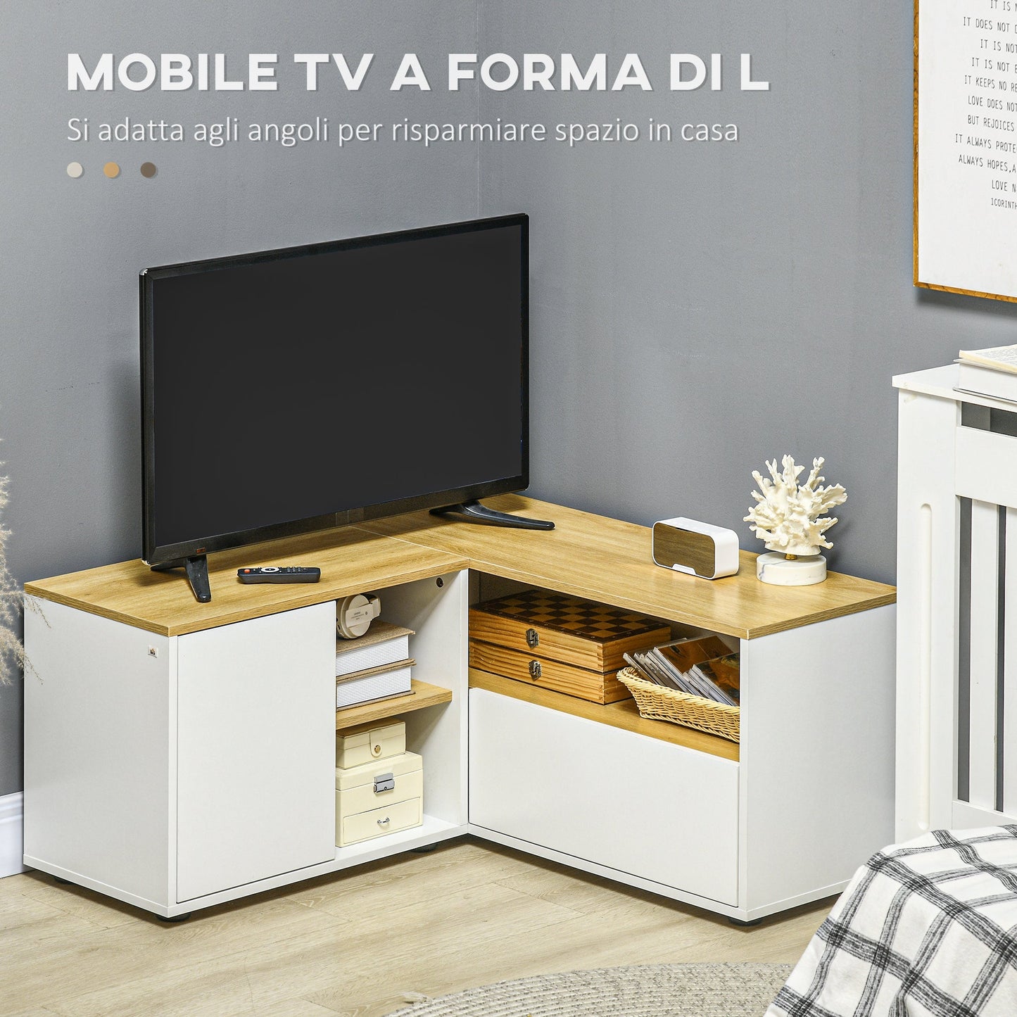 L-Shaped TV Cabinet for 40" TV with 3 Open Shelves and 2 Cabinets, Chipboard, 90x90x45 cm