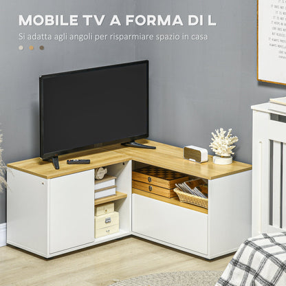 L-Shaped TV Cabinet for 40" TV with 3 Open Shelves and 2 Cabinets, Chipboard, 90x90x45 cm
