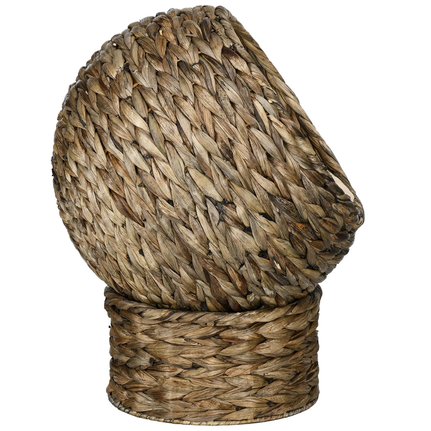 Raised Cat Bed with Cushion, Natural Banana Leaf House, Beige and Brown, 42x33x52cm