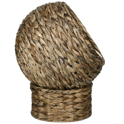 Raised Cat Bed with Cushion, Natural Banana Leaf House, Beige and Brown, 42x33x52cm