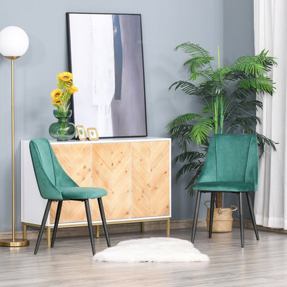 Set of 2 Modern Upholstered Dining Chairs with Upholstery and Backrest, Iron Legs for Kitchen, Living Room or Lounge in Modern Style, Green and Black, 50x56