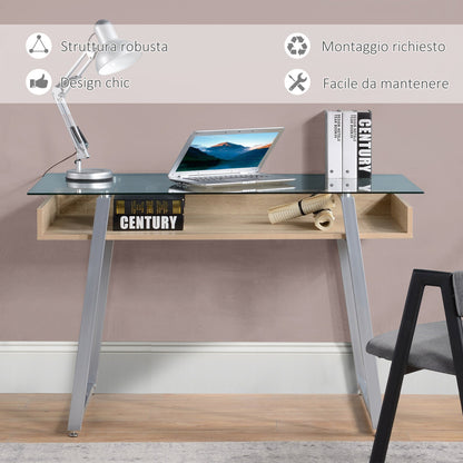 Design desk desk with 9mm tempered glass top and wooden frame and steel, for office house