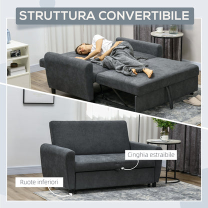 Sofa Bed with 3-Level Adjustable Backrest, in Velvet Effect Fabric, 148x87x88 cm, Grey