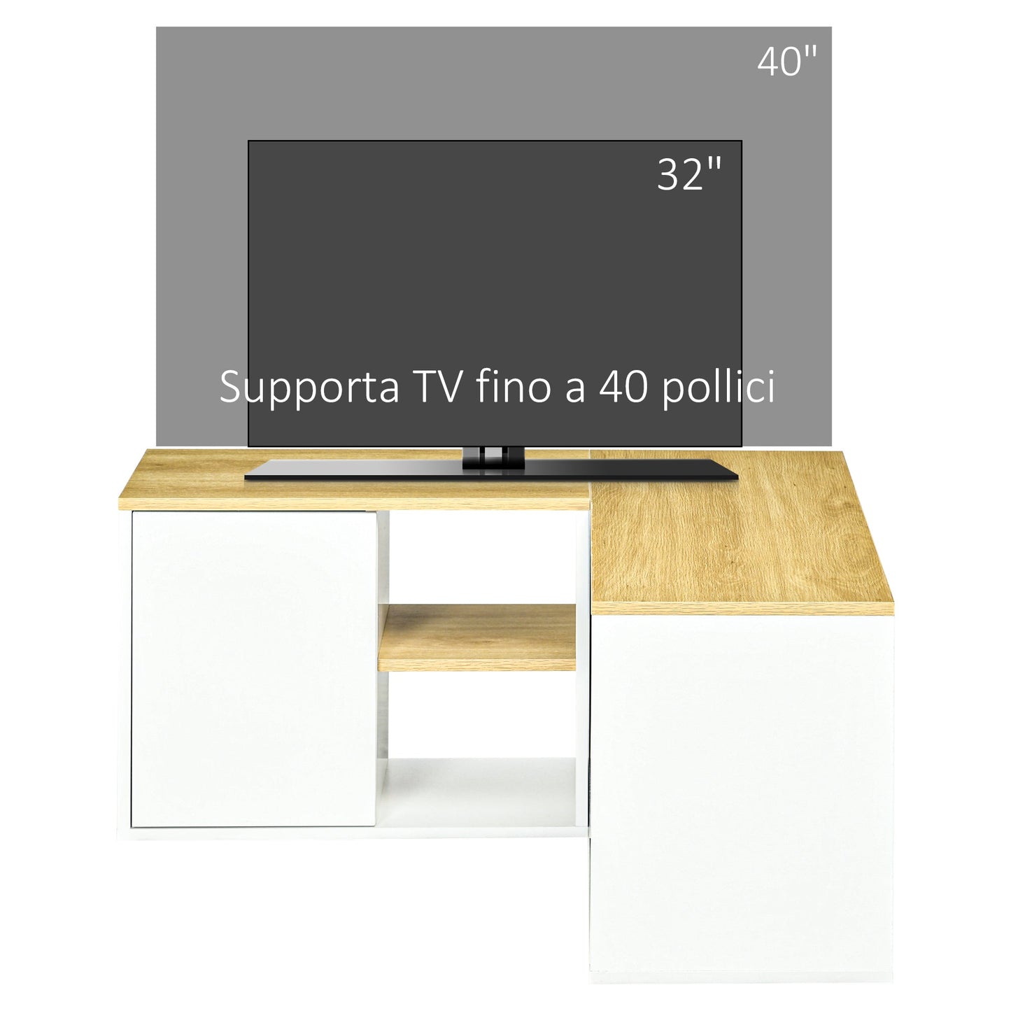 L-Shaped TV Cabinet for 40" TV with 3 Open Shelves and 2 Cabinets, Chipboard, 90x90x45 cm