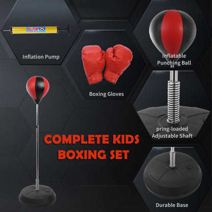 Floor Punching Ball Set for Teens with Gloves and Pump, Adjustable Height from 125-145cm