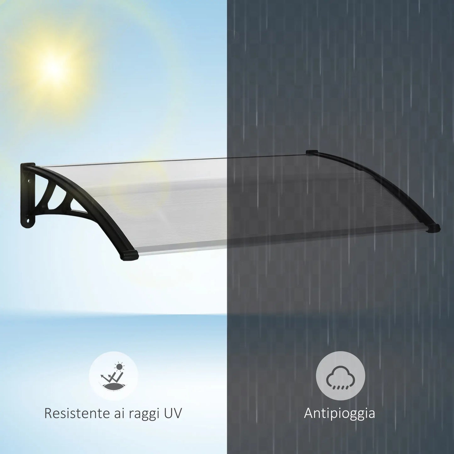 Outdoor Canopy for Windows and Doors, in Polycarbonate and Aluminum, 110x60x18cm - Transparent