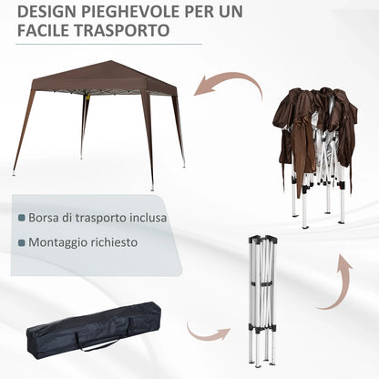 2.4×2.4 m Folding Garden Gazebo with Steel Frame & Windproof Ropes – Coffee Brown