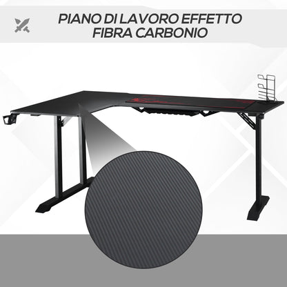 Corner Desk in Black for Gaming and Office with gamepad support and mat