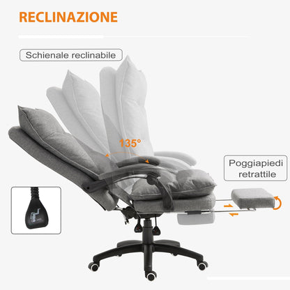 Padded Office Chair with 6 Massage Points, Adjustable Height and Wheels, 70x62x120-130 cm, Grey