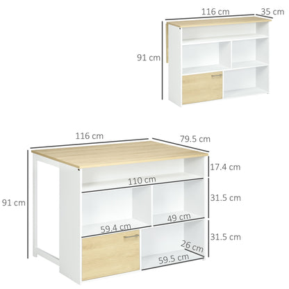 Modern MDF Bar Table for 2 People with 4 Open Shelves and Cabinet, 116x79. 5x91 cm