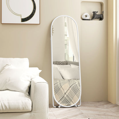 Full-Length Floor Mirror with Folding Stand, Glass and Metal, 40x41x159 cm, White
