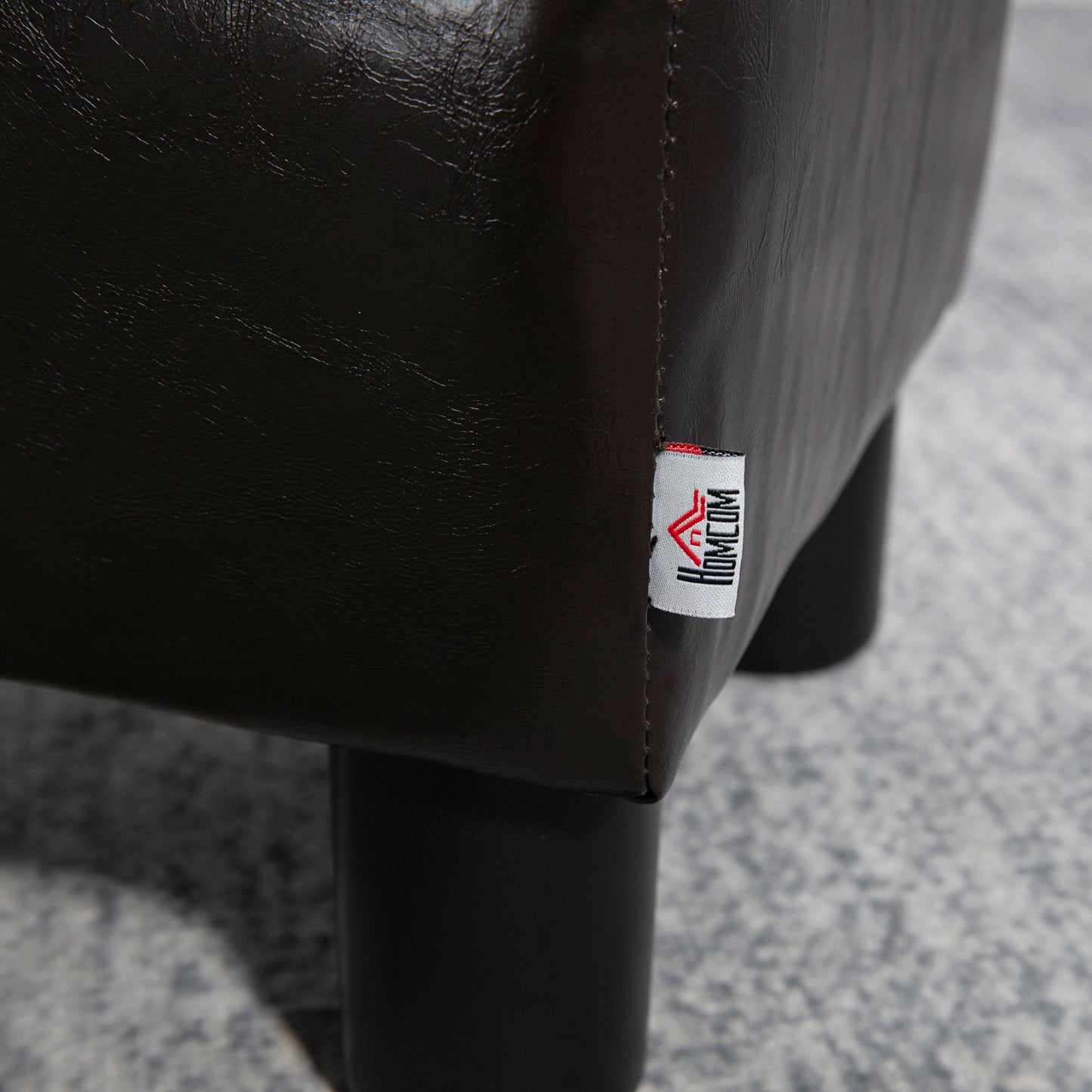 Rectangular Padded Footstool Pouf in Faux Leather, 40x30x24 cm, Brown