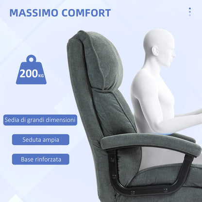 Reinforced Office Chair 200kg Capacity, Swivel and Tiltable in Velvet Fabric, Grey