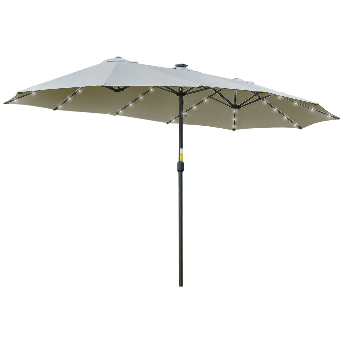 Outsunny 4.5m Double Garden Umbrella with 48 LED Lights and Crank Handle, Light Grey