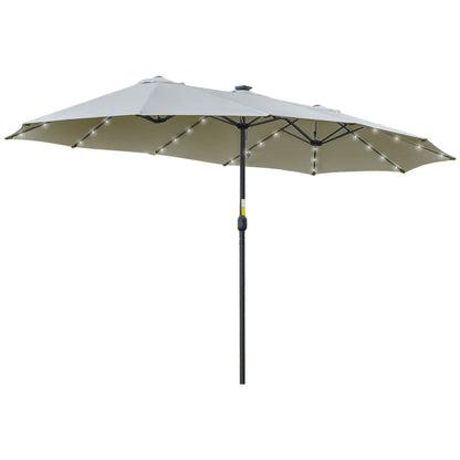 Outsunny 4.5m Double Garden Umbrella with 48 LED Lights and Crank Handle, Light Grey
