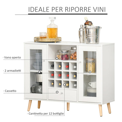 Creenza with cellars Wine 12 bottles, drawer and wooden cabinets 100x33x80 white white