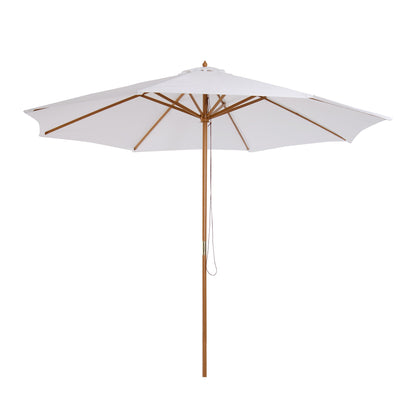 3x2.5 m Garden Umbrella with 8-Ribbed Wooden Pole, Made of Bamboo, Wood and Polyester, White
