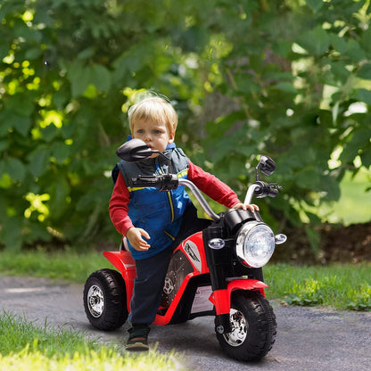 electric motorcycle for 3-wheeled children with lights and sounds, 6V rechargeable battery, speed 2 km/h, for children of 18-36 months, 72x57x56cm red