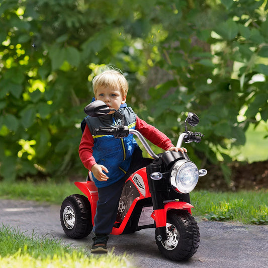 electric motorcycle for 3-wheeled children with lights and sounds, 6V rechargeable battery, speed 2 km/h, for children of 18-36 months, 72x57x56cm red