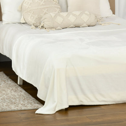 Cream White 330 GSM Reversible Flannel Blanket for Indoor and Outdoor Use, 203x152x0.5 cm, Cream White