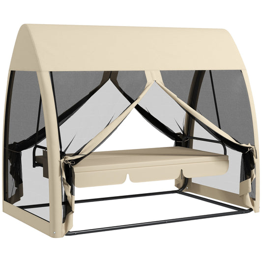 Garden Swing 2 in 1 Convertible into a Bed with Cushions and Mosquito Net, 240x140x197 cm, Coffee