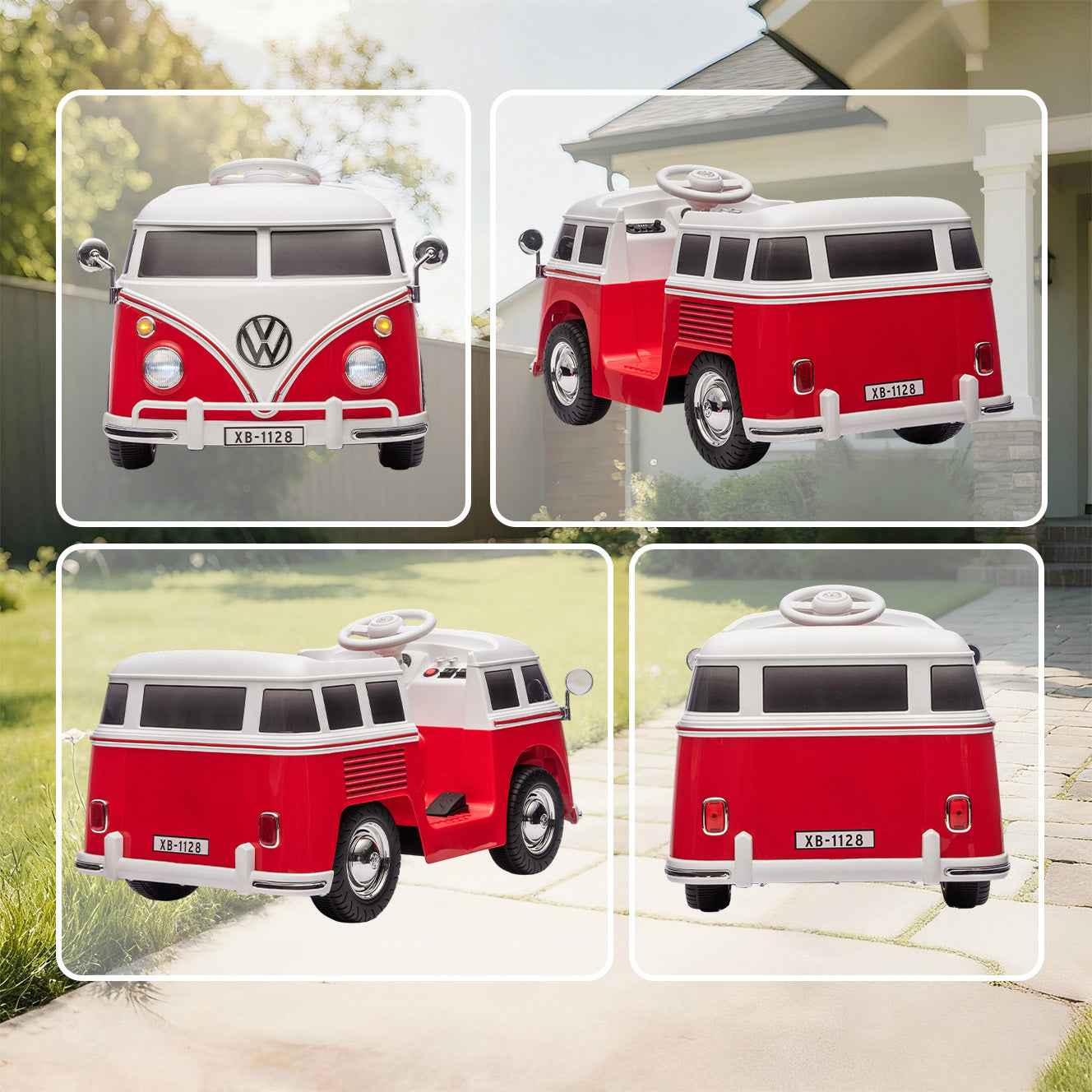 Volkswagen T1 Licensed Children's Electric Ride-On Car with MP3 Player, Metal and PP, 89x49x41.5 cm, Red