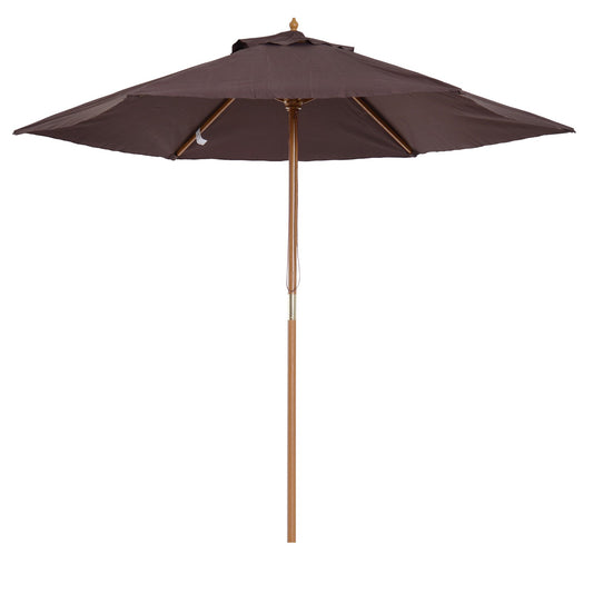 Garden Umbrella 2.5x2.3 m with 6 Ribs and Crank Handle, Made of Wood and Polyester, Brown