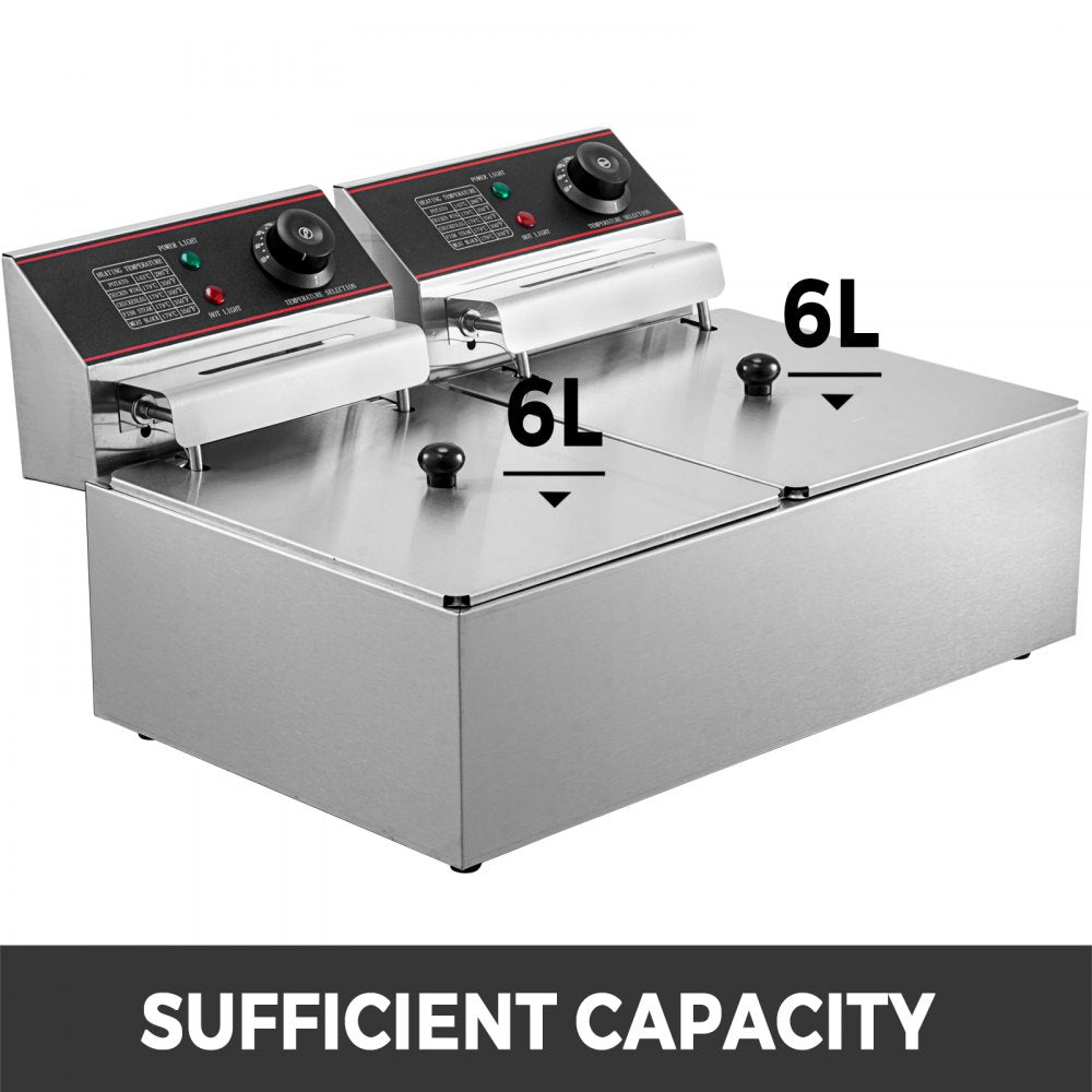 12L double deep fat fryer twin baskets view