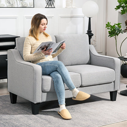 Modern and Space-Saving 2-Seater Sofa in Linen Effect Fabric, 136x77x86 cm;, Light Grey